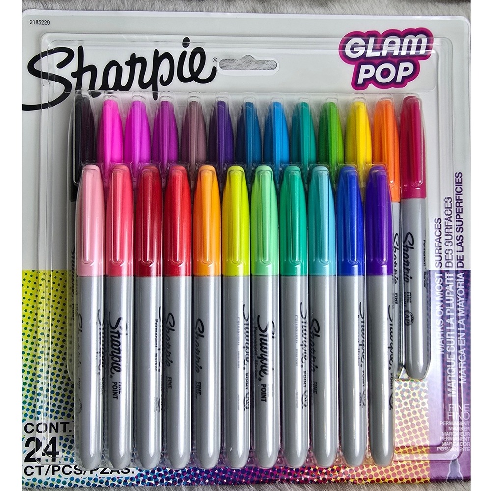 Sharpie Glam Pop Permanent Markers Fine Point 24 Colors 24 Count‎ Set